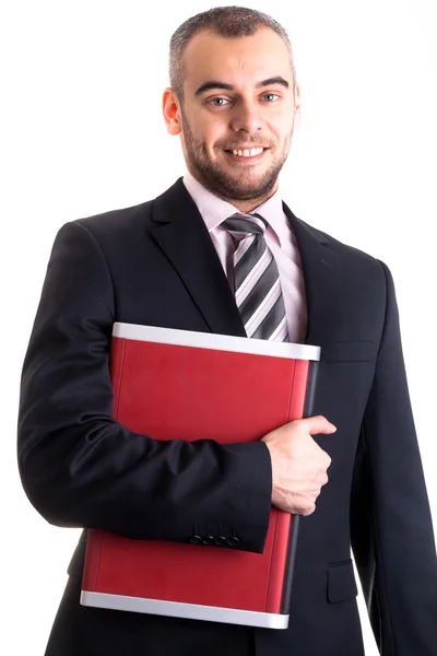 Young Businessman Laptop Isolated White Standing — Stock Photo, Image