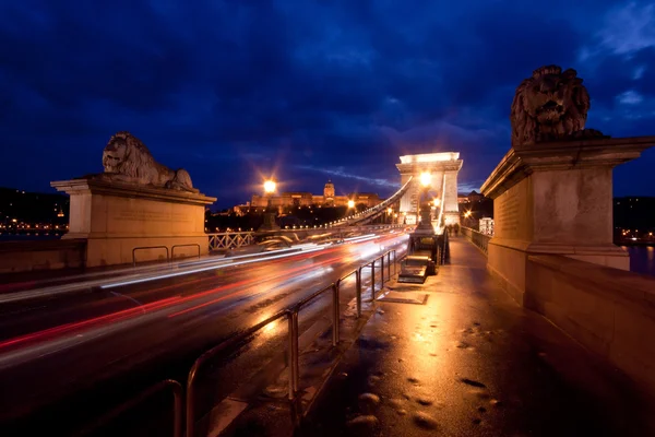 Budapest Noche Puente Cadena — Foto de Stock