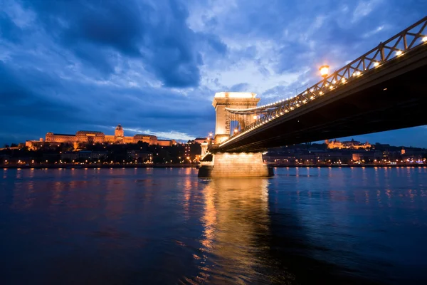 Budapest Night Chain Bridge Buda Castle — Stock Photo, Image