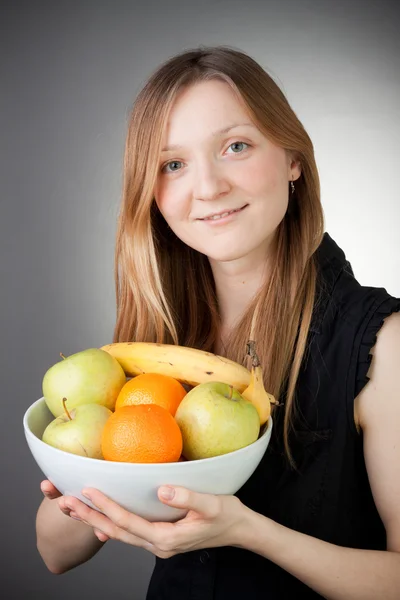 Pretty Blond Holding Healthy Fruit — Stock Photo, Image