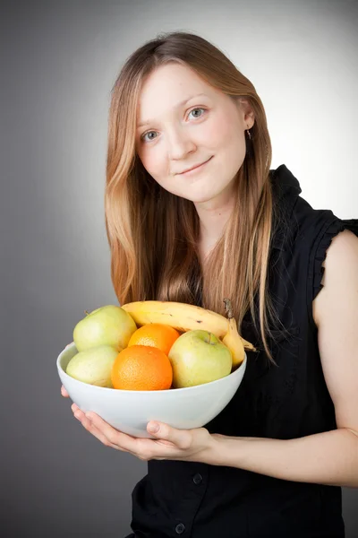 Pretty Blond Holding Healthy Fruit — Stock Photo, Image