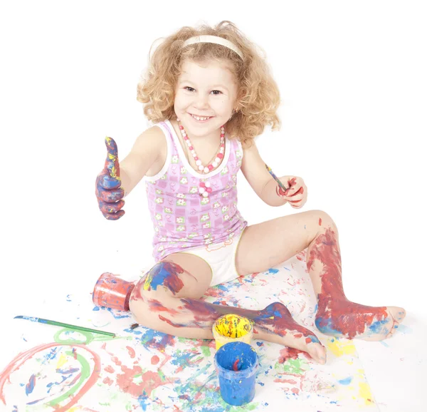 Kleine Mädchen malen isoliert auf weiß — Stockfoto