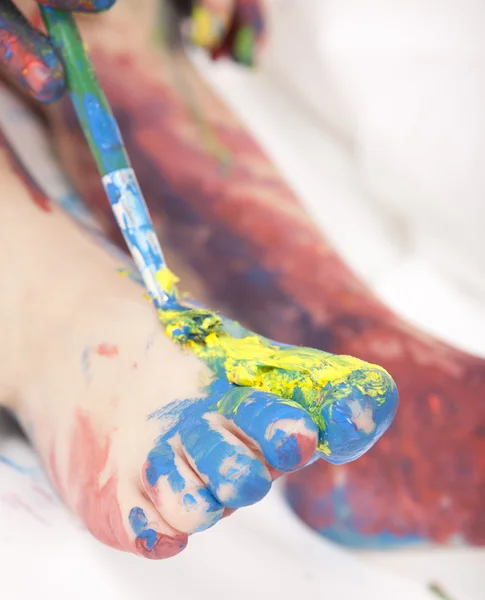 stock image Baby and paint