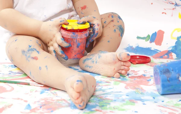 아기와 페인트 스톡 이미지