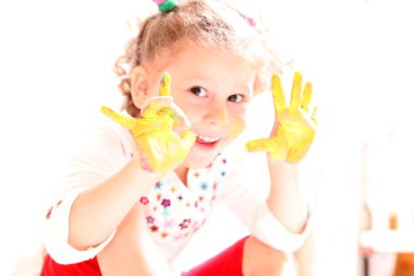 Happy Child With Painted Hands clipart