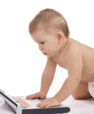 Little baby with computer clipart