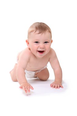 Bright picture of crawling baby boy in diaper clipart