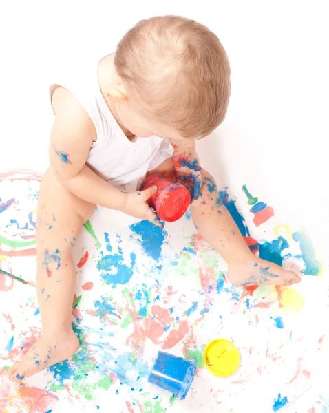 Baby och måla — Stockfoto