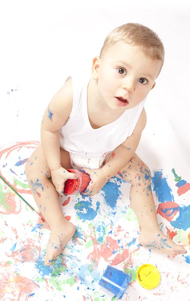 Bebê e tinta — Fotografia de Stock