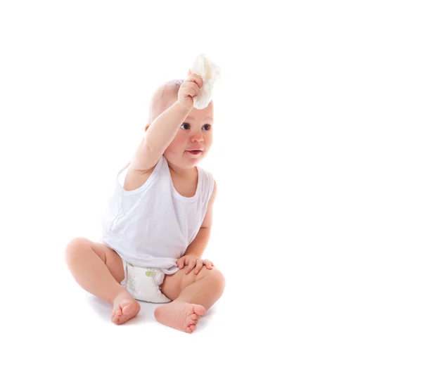 Beyaz arka plan üzerinde izole komik mutlu bebek — Stok fotoğraf