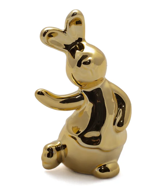 Золота Іграшка Кролика Квітами Білому Тлі — стокове фото
