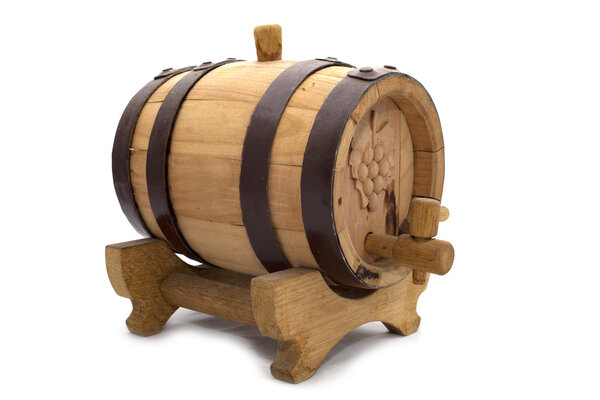 Aged oak barrel isolated on white background