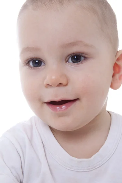 Helles Nahaufnahme Porträt Von Entzückendem Baby Über Weiß — Stockfoto