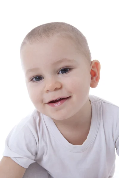 Φωτεινό Closeup Πορτρέτο Του Αξιολάτρευτο Μωρό Πάνω Από Λευκό — Φωτογραφία Αρχείου