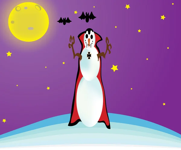 Bonhomme de neige dans la nuit — Image vectorielle