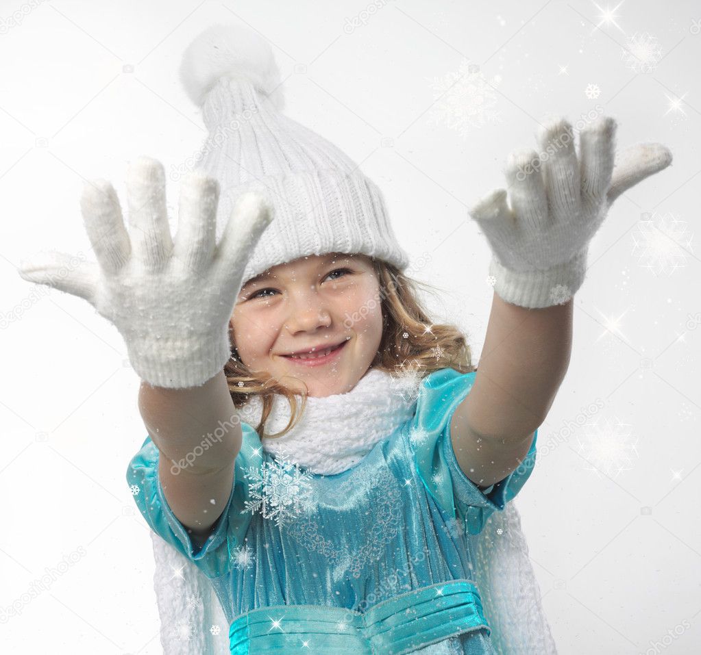Girl playing with snow — Stock Photo © dedukh #4466806