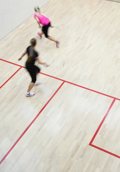 Deux Joueuses Squash Action Rapide Sur Court Squash Image Floue — Photo