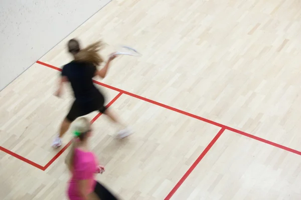 Zwei Squashspielerinnen Schneller Aktion Auf Einem Squash Court Bewegliches Verschwommenes — Stockfoto