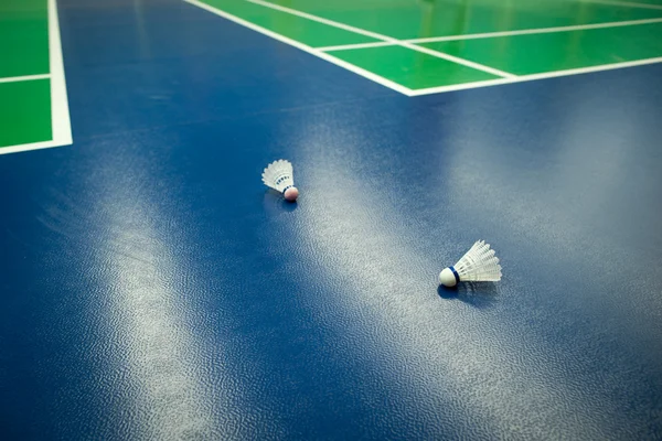 Badminton Badminton Courts Two Shuttlecocks Shallow Dof Color Toned Image — Stock Photo, Image