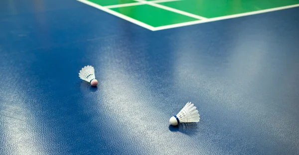 Badminton - quadras de badminton com dois shuttlecocks (DOF raso ; — Fotografia de Stock