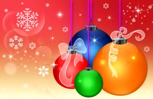 NEW YEAR'S BACKGROUND WITH CHRISTMAS BALLS ON RED BACKGROUND — Stock Photo, Image