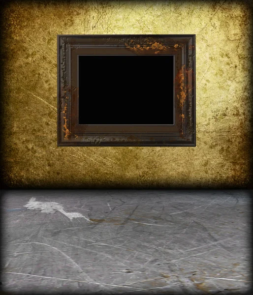 Dark Grunge Interior Rusty Frame Wall — Zdjęcie stockowe