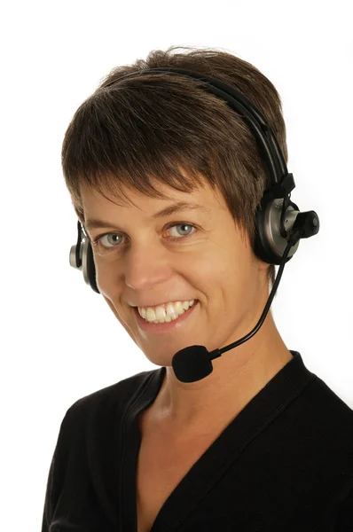 Cute young women with headset smilling — Stock Photo, Image