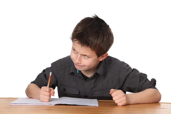 Niedlichen Kleinen Jungen Lernen Mit Weißem Hintergrund — Stockfoto