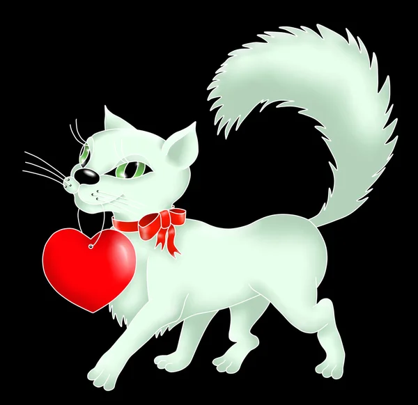 Kattunge med hjärtat och båge — Stockfoto