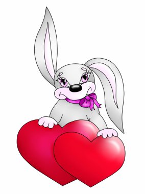 iki kalp ile gri tavşan