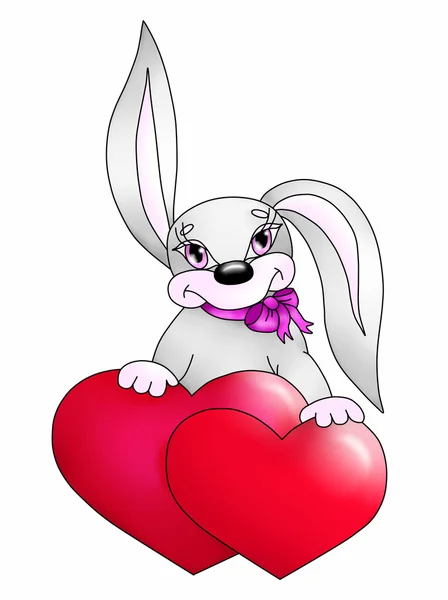 Graues Kaninchen Mit Zwei Herzen — Stockfoto
