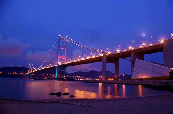 Tsing ma brug in hong kong bij nacht — Stockfoto