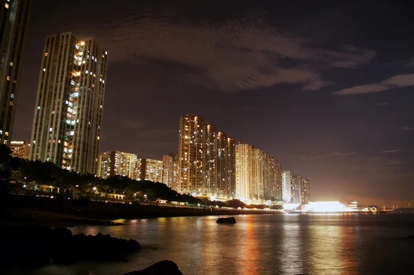 Kent merkezinde Hong kong gece görünümü — Stok fotoğraf