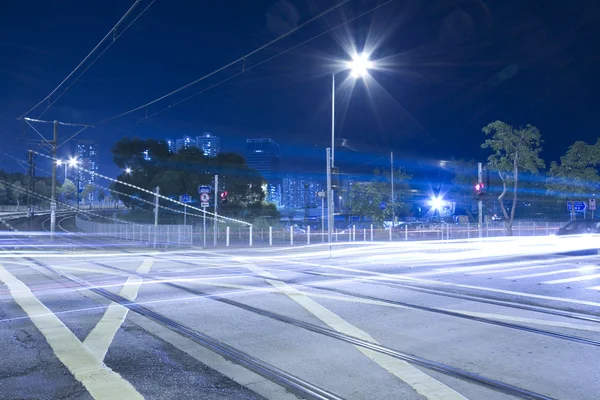 Tráfego Hong Kong Trilho Leve Azul Tonificado — Fotografia de Stock