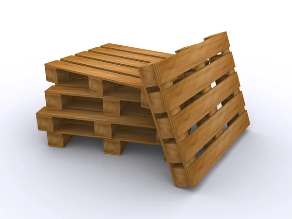 Négy Elszigetelt Fából Készült Raklapok Render — Stock Fotó