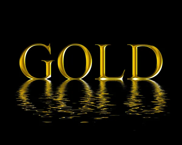 stock image Gold abstract text with water reflection over a black background