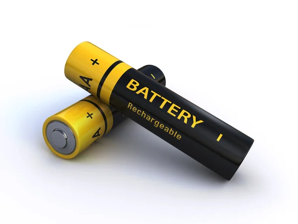 Twee Batterijen Een Witte Achtergrond Render — Stockfoto