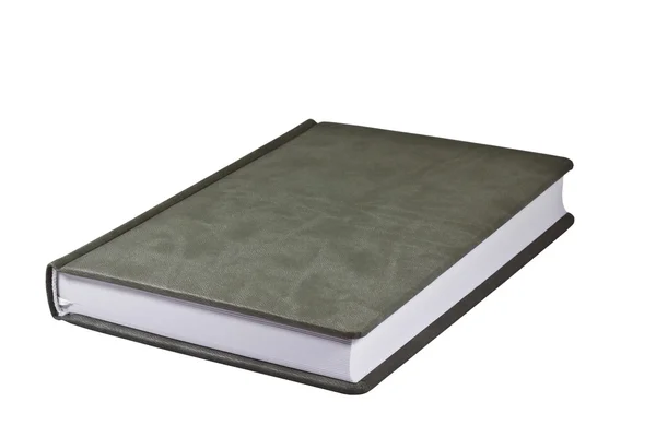 Γκρίζα Δέρμα Που Καλύπτεται Βιβλίο Απομονωθεί Λευκό Φόντο — Φωτογραφία Αρχείου