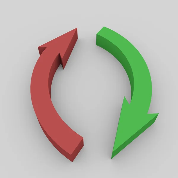 Rood en groen 3D-pijlen — Stockfoto