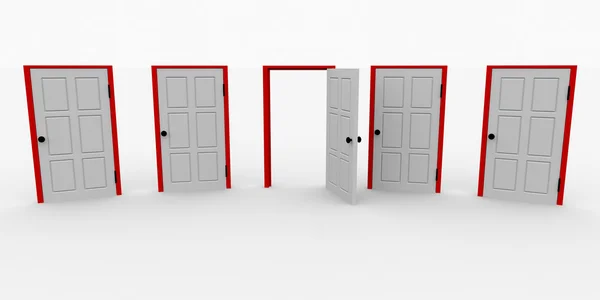 One open door and four closed — Stock Photo, Image