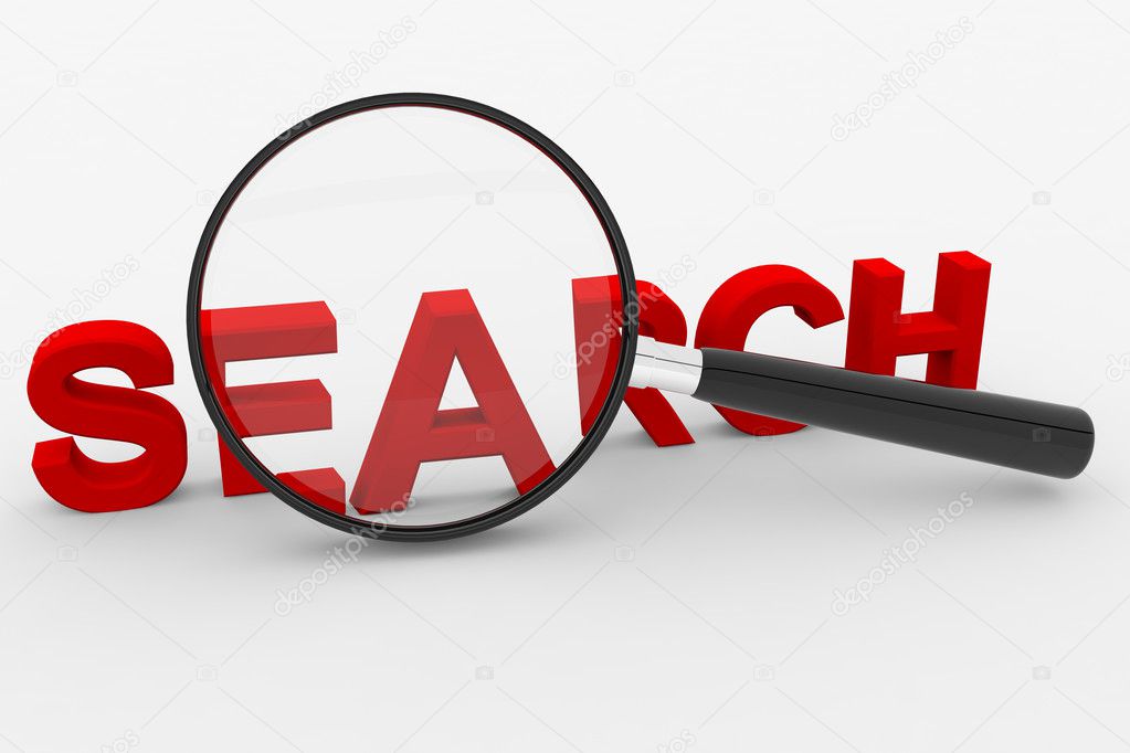 Magnifying glass and 3D text SEARCH