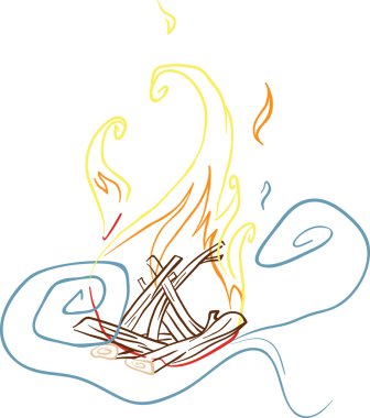 bir duman ve ateş ahşap ile ateş çizimi