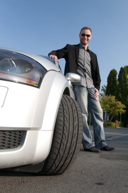 Man and his sports car clipart