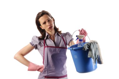 Housewife with cleaning supplies clipart