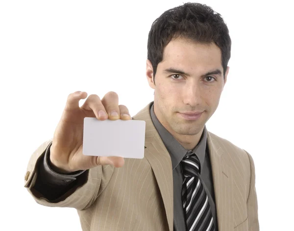 Manager with business card — Stock Photo, Image