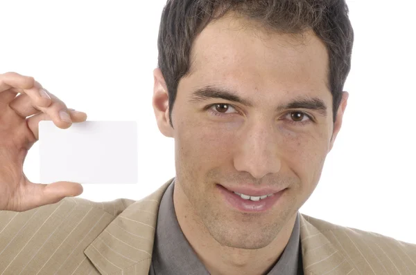 Manager with business card — Stock Photo, Image