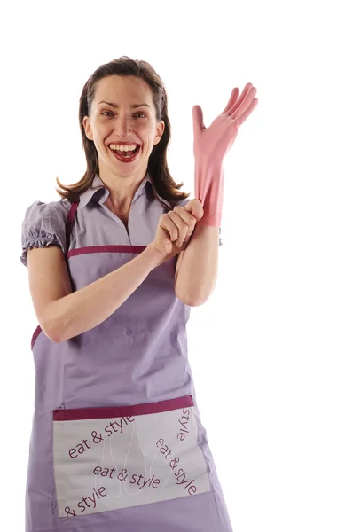 Housewife with rubber gloves — Stock Photo, Image