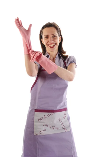 Housewife with rubber gloves — Stock Photo, Image