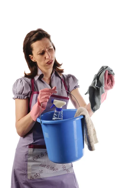 Ama de casa con artículos de limpieza — Foto de Stock