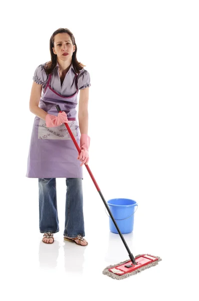 Ama de casa con artículos de limpieza —  Fotos de Stock